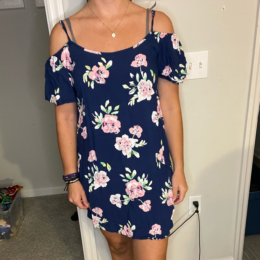 Blue and pink floral dress